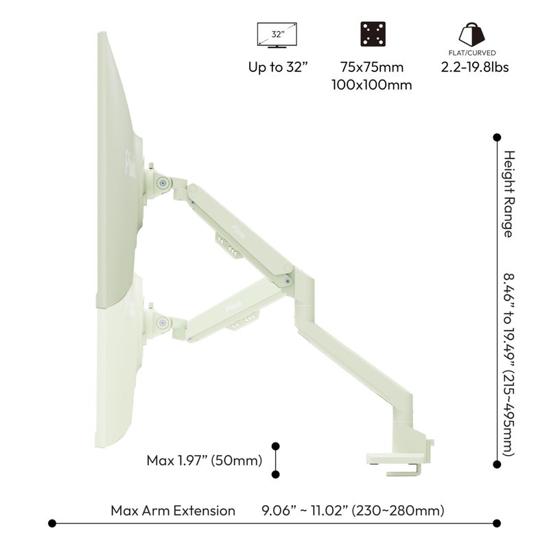 Pixio PS1S Wave Mint Green Single Monitor Arm Stand Desk Mount - Fits up to 32 inches Monitors and up to 19.8lbs. VESA Compatibility and Integrated Cable Management - Image 4