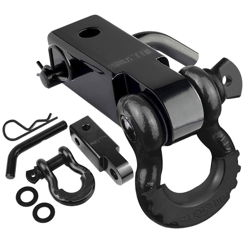 AUTOBOTS Tow Hitch Receiver 2 45000 Lbs Break Strength Shackle Hitch Receiver with 58 Hitch Pin 34 D Ring Shackle Towing Accessories for Truck Trailer Recovery OffRoad BlackBlack
