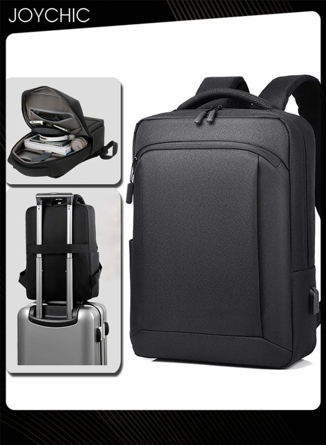 Joychic حقيبة ظهر لابتوب للسفر العملي مصنوعة من قماش أكسفورد مقاومة للماء مضادة للسرقة بسعة كبيرة حقيبة مدرسية مع منفذ شحن USB للرجال والأولاد للعمل والمدرسة والرحلات باللون الأسود - Image 1