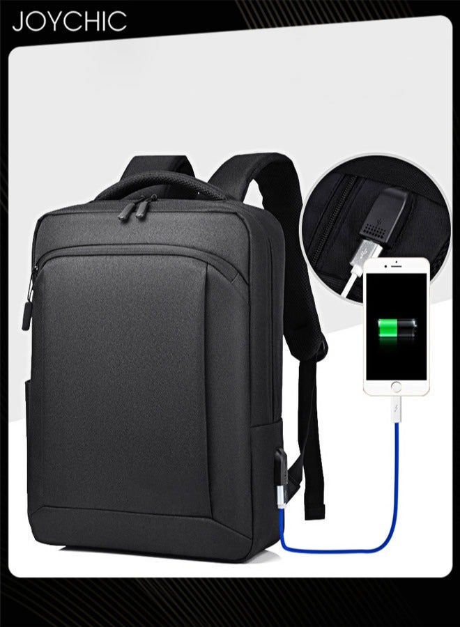 Joychic حقيبة ظهر لابتوب للسفر العملي مصنوعة من قماش أكسفورد مقاومة للماء مضادة للسرقة بسعة كبيرة حقيبة مدرسية مع منفذ شحن USB للرجال والأولاد للعمل والمدرسة والرحلات باللون الأسود - Image 4