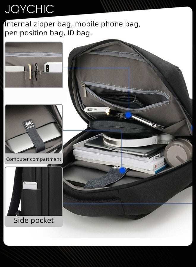Joychic حقيبة ظهر لابتوب للسفر العملي مصنوعة من قماش أكسفورد مقاومة للماء مضادة للسرقة بسعة كبيرة حقيبة مدرسية مع منفذ شحن USB للرجال والأولاد للعمل والمدرسة والرحلات باللون الأسود - Image 5