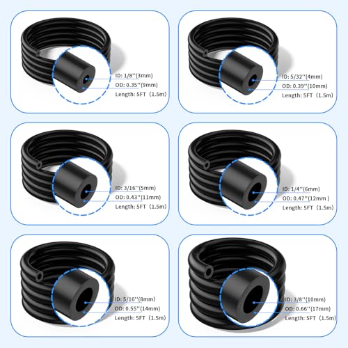 ZIQOPGD Vacuum Hose Automotive, 1/8" 5/32" 3/16" 1/4" 5/16" 3/8"ID High Performance Silicone Vacuum Tubing Hose Kit, 6PCS Vacuum Lines Automotive hose hvac 130PSI Max Pressure 5FT (BLACK) - Image 2