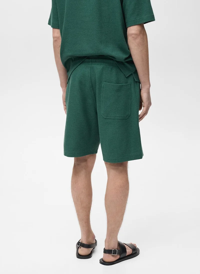 Mango Man Drawstring Textured Bermuda Shorts