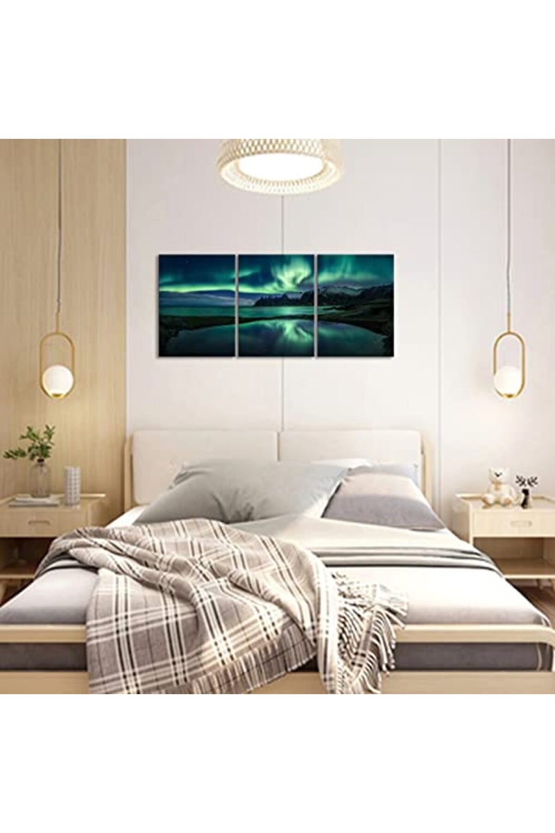 KAWAHONE Northern Lights Canvas Wall Art, Norwegian Beautiful Aurora Scenery Poster Frame, Modern Home Art Stretched and Framed Ready to Hang, 12" x 16" x 3 PCS - Image 5