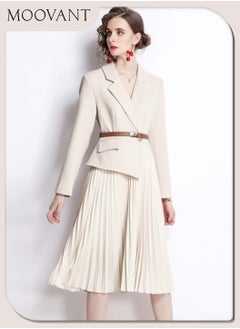 2 in 1 Elegant Formal Suit Dress with Belt, Women's Fashion Business Lapel Long Sleeve Chiffon High Waist Dress, Ladies Professional Blazer Dresses, Pleated Design Style Large Skirt Dress, Apricot - pzsku/ZADC7EC6EBC5430285E04Z/45/_/1724664566/ab05f4d3-ee65-429d-bcd2-2a2800ac1687