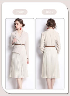 2 in 1 Elegant Formal Suit Dress with Belt, Women's Fashion Business Lapel Long Sleeve Chiffon High Waist Dress, Ladies Professional Blazer Dresses, Pleated Design Style Large Skirt Dress, Apricot - pzsku/ZADC7EC6EBC5430285E04Z/45/_/1732761272/86574017-cf20-4e98-a21d-c2ad2e0bcc39