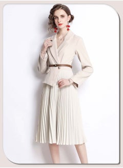 2 in 1 Elegant Formal Suit Dress with Belt, Women's Fashion Business Lapel Long Sleeve Chiffon High Waist Dress, Ladies Professional Blazer Dresses, Pleated Design Style Large Skirt Dress, Apricot - pzsku/ZADC7EC6EBC5430285E04Z/45/_/1732761292/a6a760a5-f95f-46a0-a6d5-cbe29c53ff4b