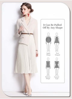 2 in 1 Elegant Formal Suit Dress with Belt, Women's Fashion Business Lapel Long Sleeve Chiffon High Waist Dress, Ladies Professional Blazer Dresses, Pleated Design Style Large Skirt Dress, Apricot - pzsku/ZADC7EC6EBC5430285E04Z/45/_/1732761302/1a9fa83b-9e95-402a-82ca-41eba896bb7c