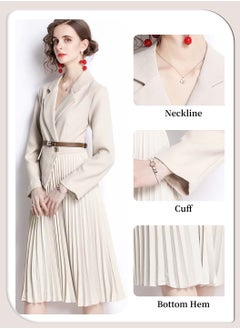 2 in 1 Elegant Formal Suit Dress with Belt, Women's Fashion Business Lapel Long Sleeve Chiffon High Waist Dress, Ladies Professional Blazer Dresses, Pleated Design Style Large Skirt Dress, Apricot - pzsku/ZADC7EC6EBC5430285E04Z/45/_/1732761323/4b7d1c0b-a5db-433d-8b4a-c371621f7d6e