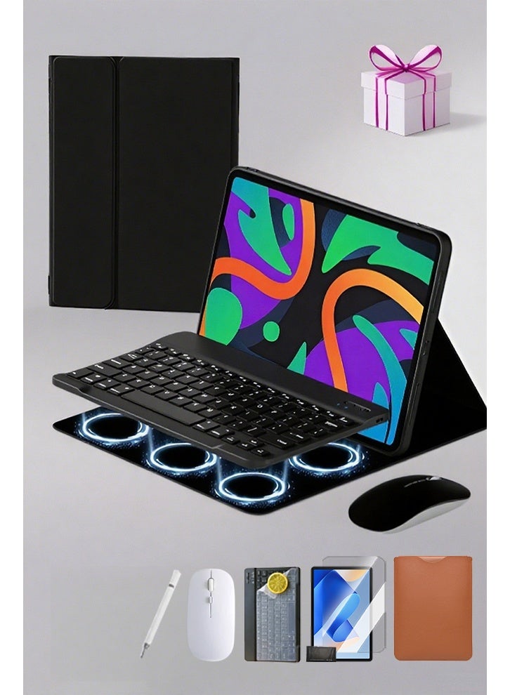 Keyboard Case For Huawei Matepad Se 11-Inch Detachable Bluetooth Keyboard Case -Detachable Keyboard Fully Wrapped Anti-Fall Leather Shockproof Golden Triangle Bracket Built-In Pen Slot Flip-Top Smart Wake-Up/Off-Free Aed 89 Study Kit/ 2-In-1 Screen Protector/Desert Dust Defender/Writing Pen/Leather Case-Black - Image 1