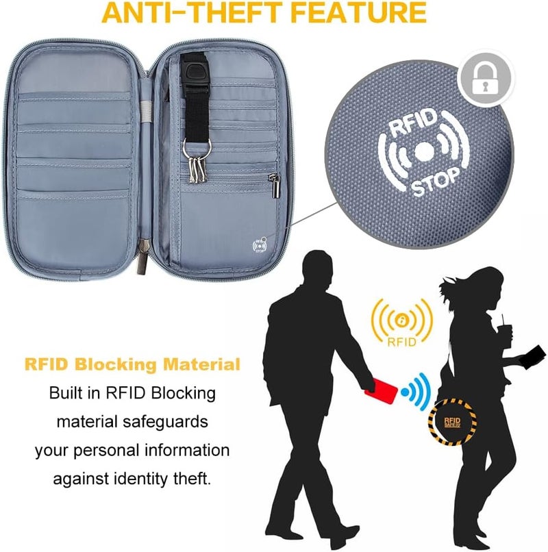 homchen RFID Passport Wallet with Vaccine Card Slot, Family Travel Passport Holder Document Organizer Bag with Wrist & Neck Double Strap - Image 5