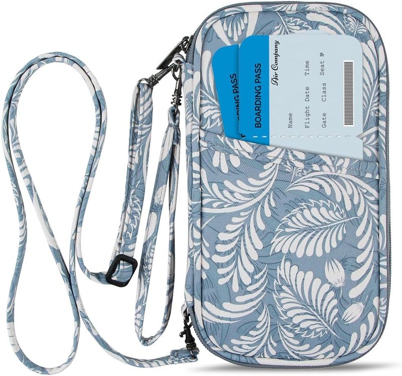 homchen RFID Passport Wallet with Vaccine Card Slot, Family Travel Passport Holder Document Organizer Bag with Wrist & Neck Double Strap - Image 1
