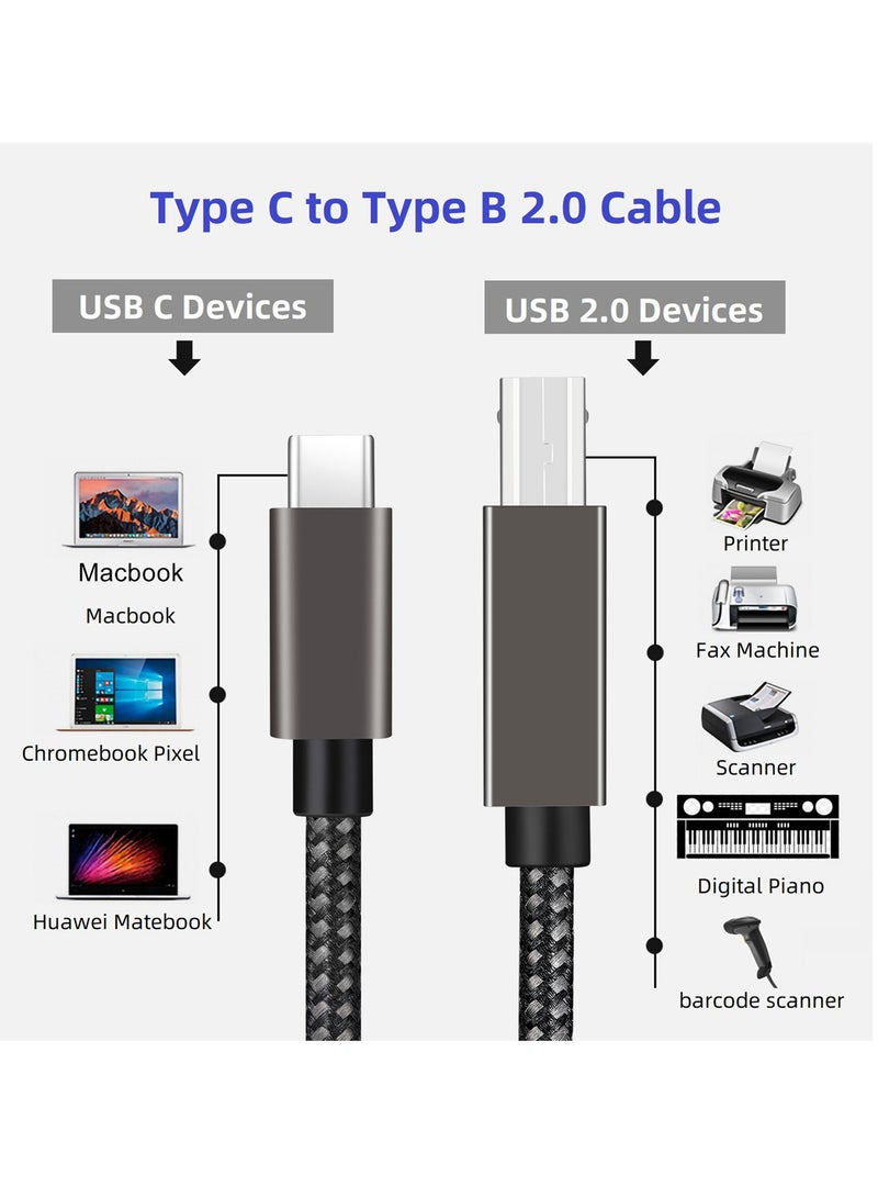 USB 2.0 Type B to Type C Male Nylon Braided Cable for laptop/printer/scanner 1.5meter/4.9ft - Image 3