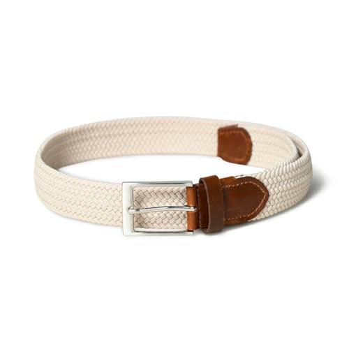 MaheTri Braided Canvas Stretchable Leather Belt, Premium Woven fabric Adjustable & Hole Free Belt for Men & Women (Black, Brown, Cream Black, Cream Brown) (cream Brown, 34"-36" Waist Adjustable) - Image 4