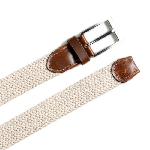 MaheTri Braided Canvas Stretchable Leather Belt, Premium Woven fabric Adjustable & Hole Free Belt for Men & Women (Black, Brown, Cream Black, Cream Brown) (cream Brown, 34"-36" Waist Adjustable) - Image 5