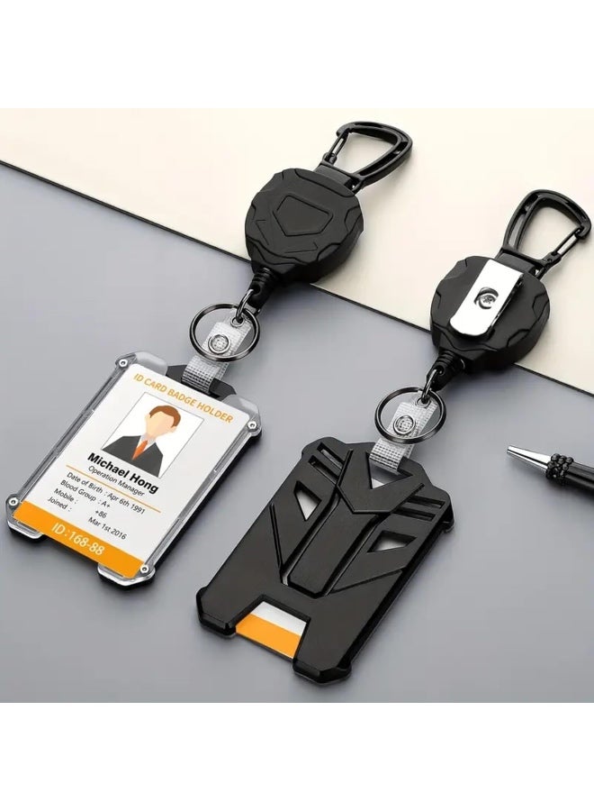Retractable Badge Holder Keychain – Heavy-Duty Tactical ID Card Holder with 31.5” Reel, Durable Polycarbonate, Secure Clip – Black - Image 1