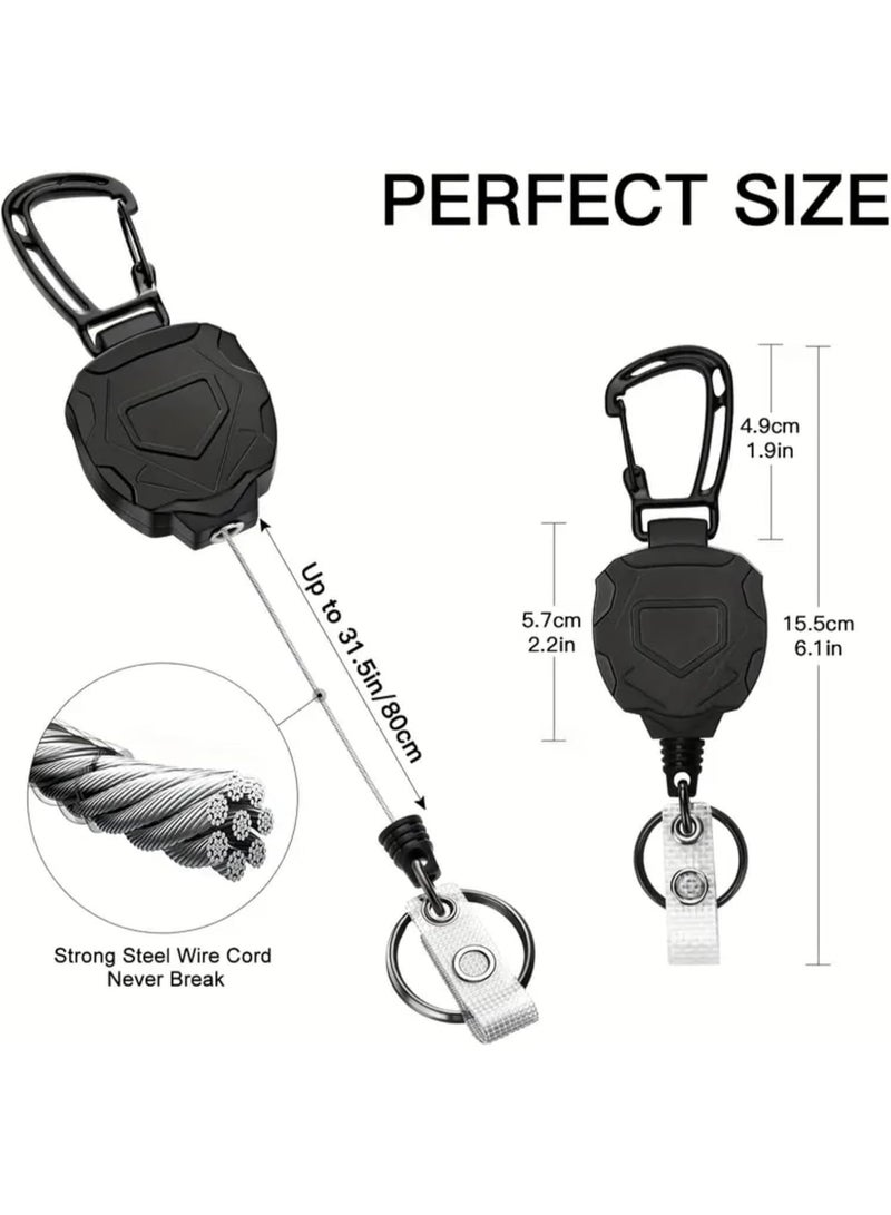 Retractable Badge Holder Keychain – Heavy-Duty Tactical ID Card Holder with 31.5” Reel, Durable Polycarbonate, Secure Clip – Black - Image 4