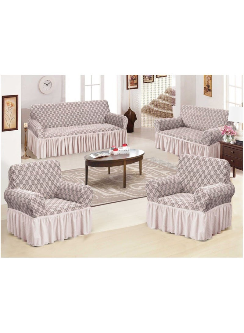 EVORY HOME Sofa Cover Jacquard 4-Pieces Set of 7-Seater (3+2+1+1) Super Stretchable Anti-Wrinkle Slip Resistant Furniture Protector  - Image 1