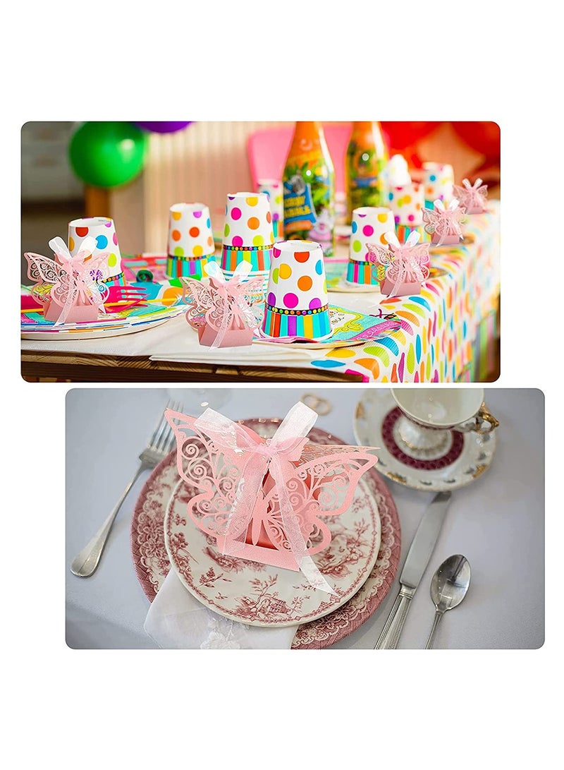 50 Pcs Candy Boxes Butterfly Laser Cut Favor Boxes with Ribbons lovely Chocolate Box for Wedding Girl Bridal Birthday Party Baby Shower Favors Decoration Supplies (Pink) - Image 4