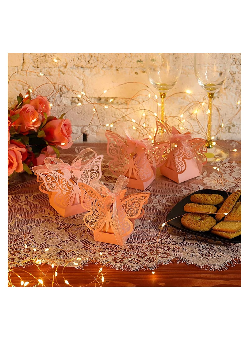 50 Pcs Candy Boxes Butterfly Laser Cut Favor Boxes with Ribbons lovely Chocolate Box for Wedding Girl Bridal Birthday Party Baby Shower Favors Decoration Supplies (Pink) - Image 5