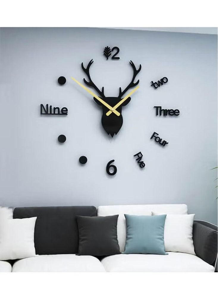 Dreamzon Large 3D Wall Clock Watch Clocks DIY Mirror Deer Head Stickers Art Deco Living Room Quartz Needle Europe horloge Home Decor 