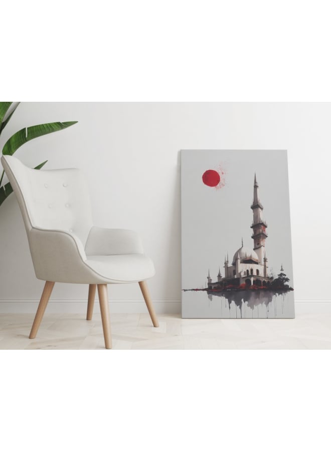 هوم جاليري لوحة فنية جدارية إسلامية مسجد وغروب الشمس مطبوعة على قماش بسيط 120×80  - Image 4