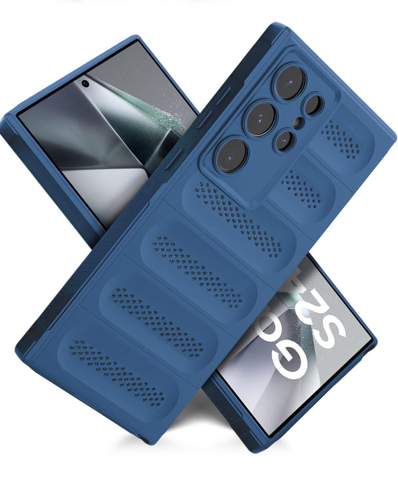 WOW IMAGINE Ultimate Silicone Back Cover Case for Samsung Galaxy S24 Ultra 5G | Heat Dissipation Thin Soft TPU | 360° Camera Protection | Breathable Cooling Holes – Deep Blue - Image 2