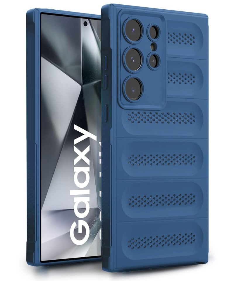WOW IMAGINE Ultimate Silicone Back Cover Case for Samsung Galaxy S24 Ultra 5G | Heat Dissipation Thin Soft TPU | 360° Camera Protection | Breathable Cooling Holes – Deep Blue - Image 1