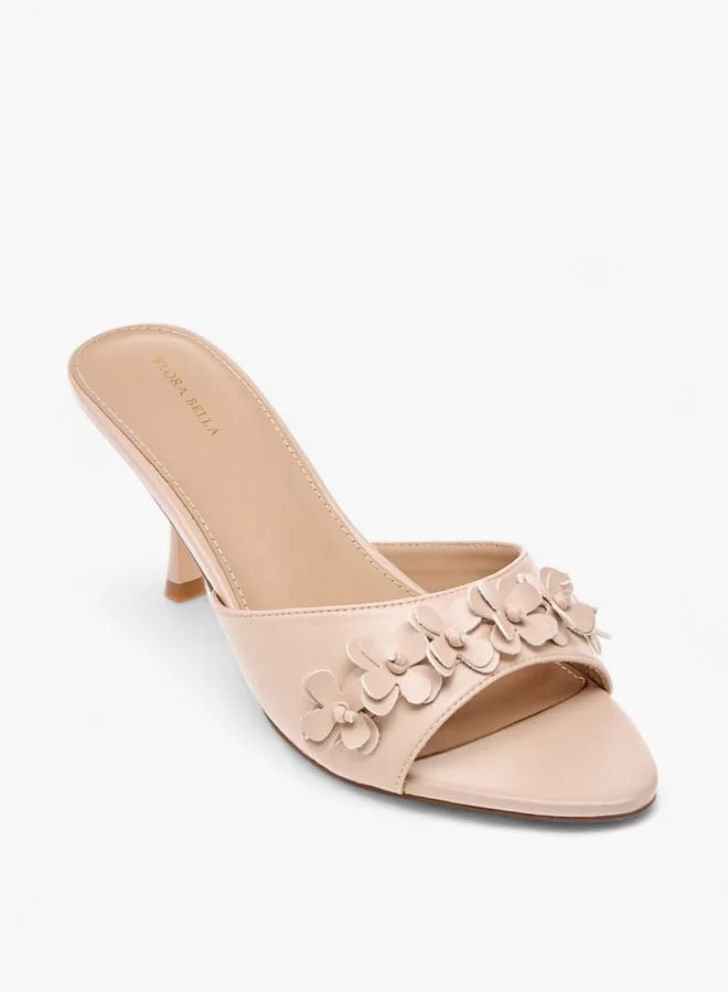 Flora Bella By Shoexpress Women Floral Applique Slip-On Sandals with Flared Heels