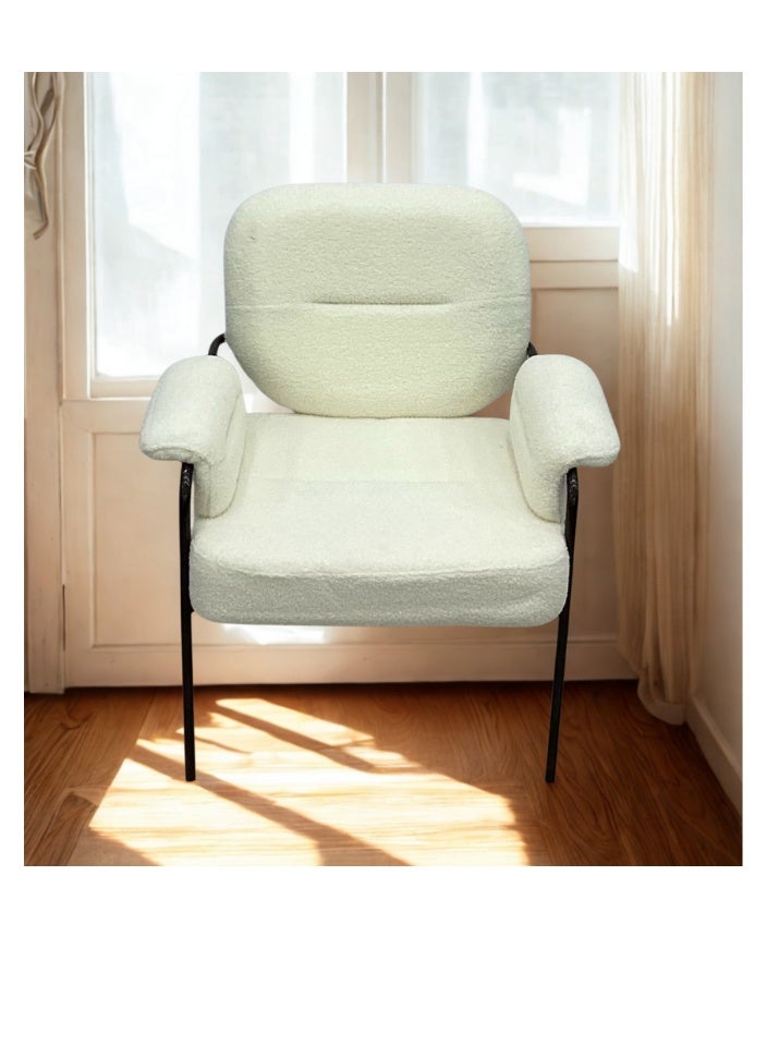 SMART HOME Modern Comfortable Padded Chair For The Living Room, Luxurious Dining Chair With A Modern And Comfortable Design - High-Quality Fabric Upholstery In White Color - Durable Metal Legs In Black - Ideal For Dining Rooms, Restaurants And Cafes  - Image 4