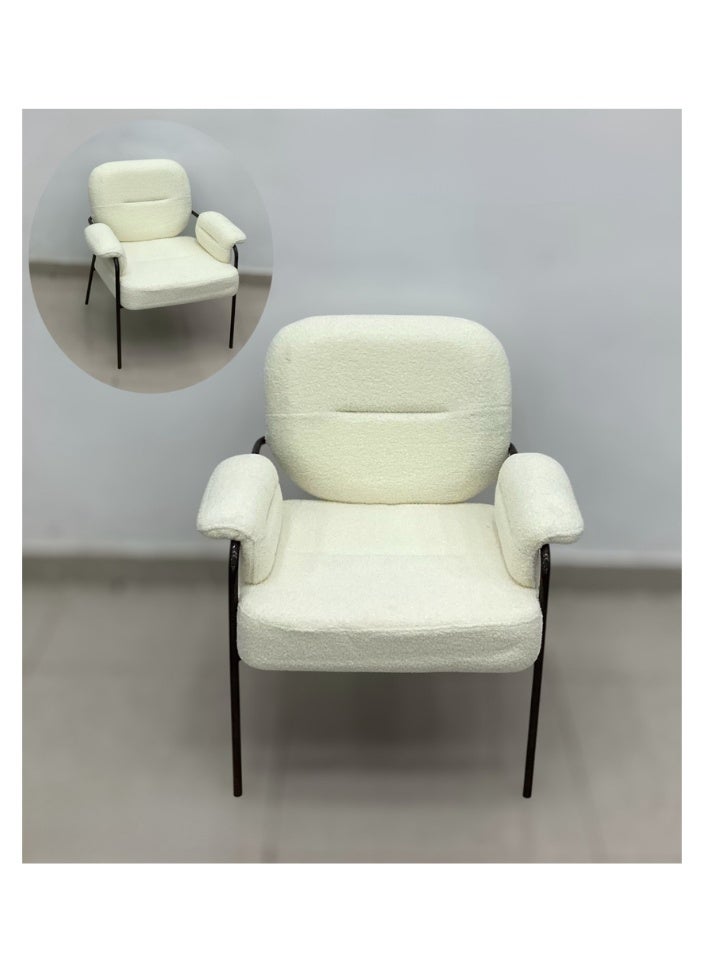 SMART HOME Modern Comfortable Padded Chair For The Living Room, Luxurious Dining Chair With A Modern And Comfortable Design - High-Quality Fabric Upholstery In White Color - Durable Metal Legs In Black - Ideal For Dining Rooms, Restaurants And Cafes  - Image 1