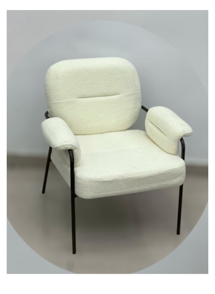 SMART HOME Modern Comfortable Padded Chair For The Living Room, Luxurious Dining Chair With A Modern And Comfortable Design - High-Quality Fabric Upholstery In White Color - Durable Metal Legs In Black - Ideal For Dining Rooms, Restaurants And Cafes  - Image 5