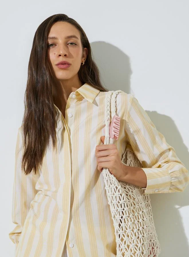 Styli Yellow Striped Longline Shirt