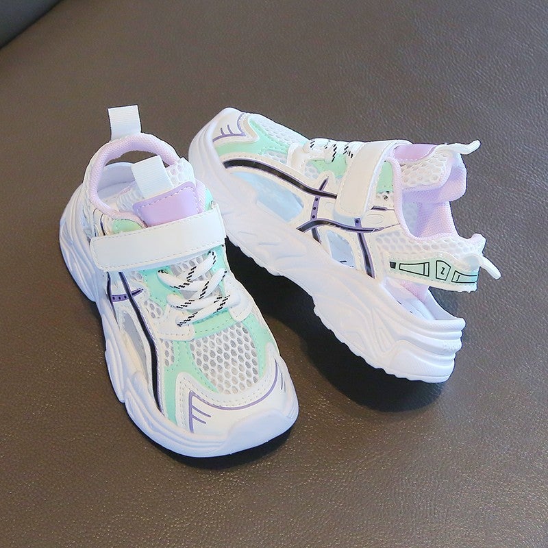 Girls' Sports Sandals Summer Children'S Shoes For Older Children, Soft-Soled Boys' Mesh Shoes With Closed-Toe Hollow Breathable Design - Image 2