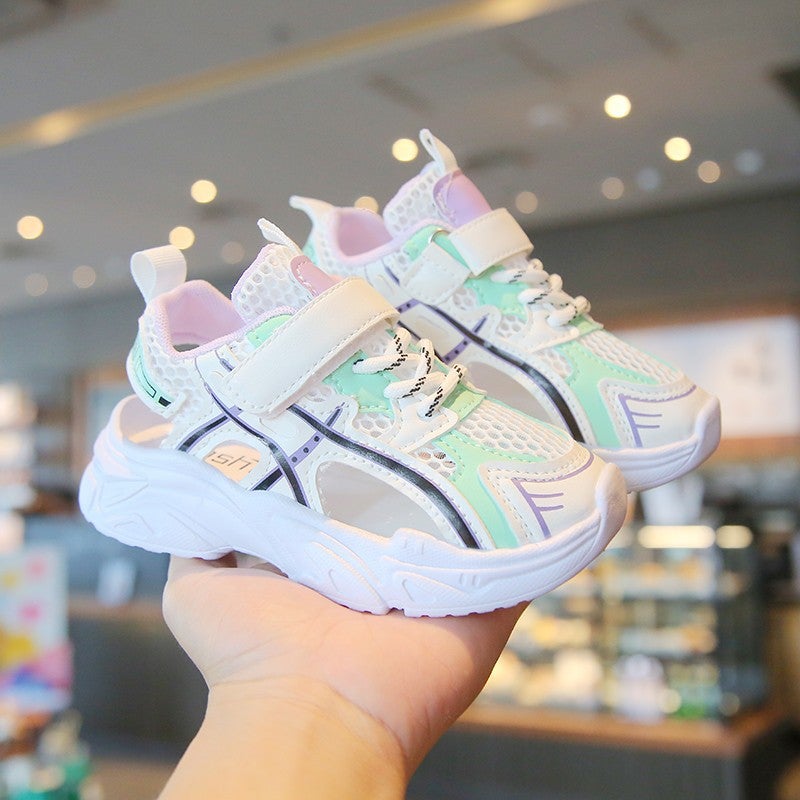 Girls' Sports Sandals Summer Children'S Shoes For Older Children, Soft-Soled Boys' Mesh Shoes With Closed-Toe Hollow Breathable Design - Image 4