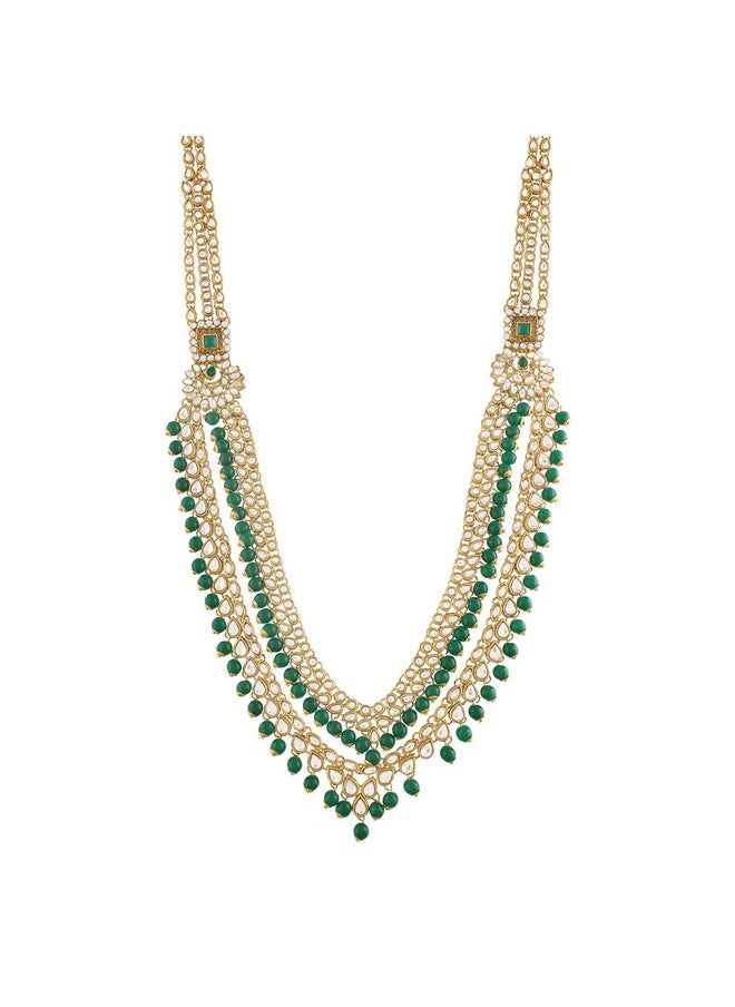 I Jewels I Jewels 18K Gold Plated Traditional Handcrafted Faux Kundan & Emerald Stone Studded Bridal Jewellery Set For Women (BLP026G)  - Image 3