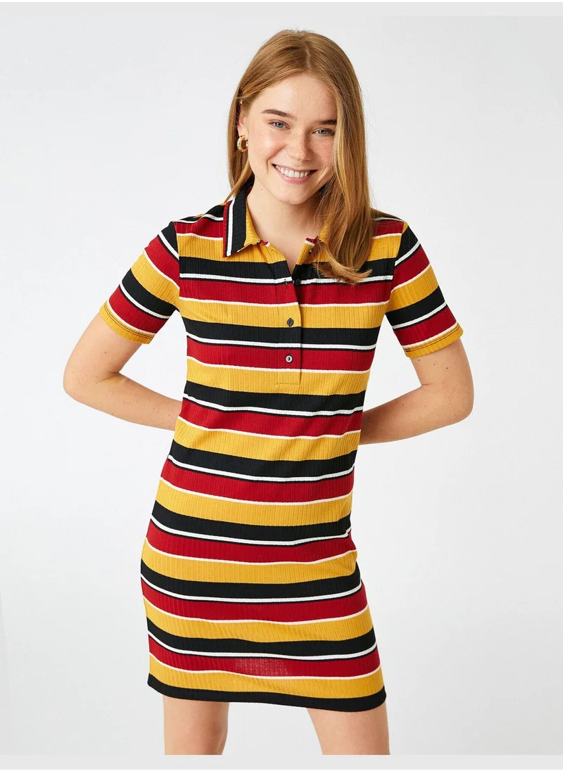 KOTON Polo Neck Striped Dress