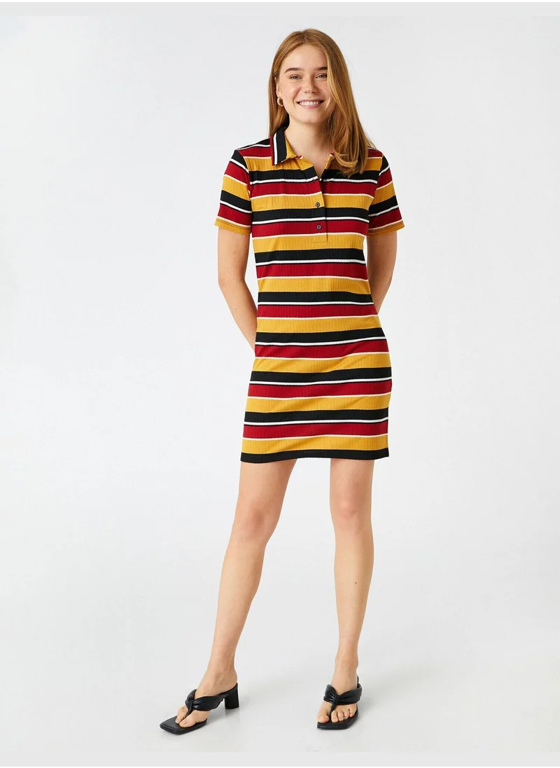 KOTON Polo Neck Striped Dress