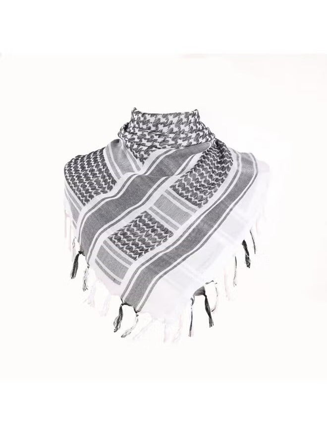 Shemagh Tactical Desert Scarf, 100% Cotton Head Neck Scarf, Head Neck Wrap Shawl with Tassel, Outdoor Kerchief for Women & Men (Black White)  - Image 1