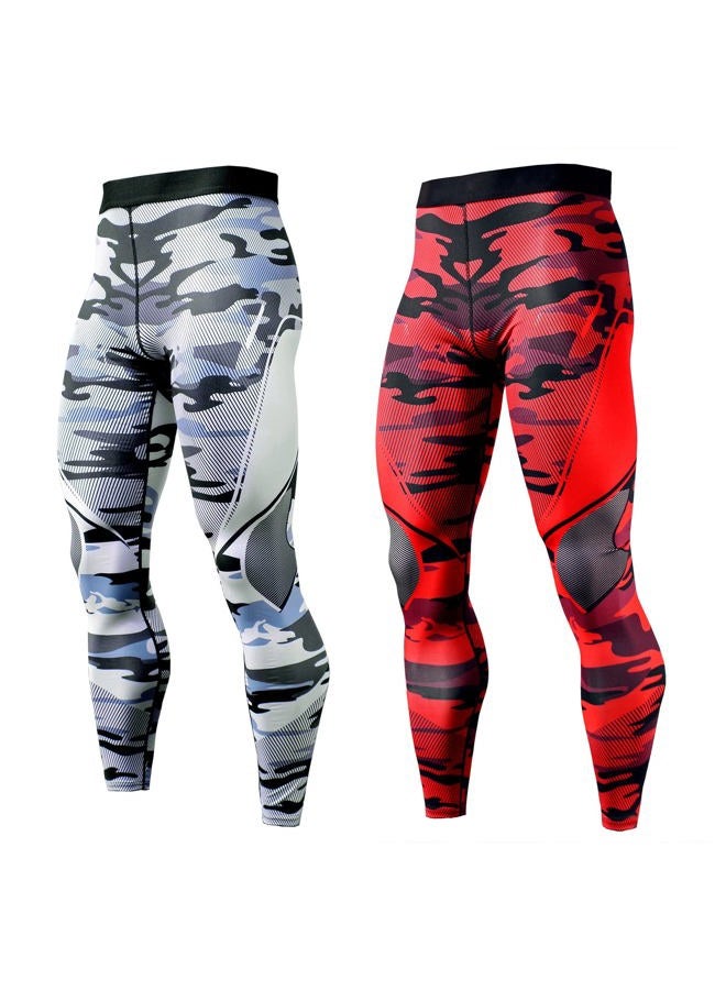 OEBLD Compression Pants Men UV Blocking Running Tights 1 or 2 Pack Gym Yoga Leggings for Athletic Workout, Grey Camo+red Camo, M - Image 1