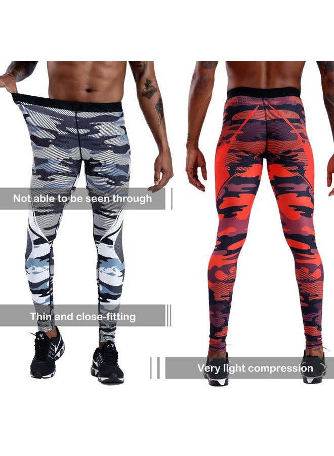 OEBLD Compression Pants Men UV Blocking Running Tights 1 or 2 Pack Gym Yoga Leggings for Athletic Workout, Grey Camo+red Camo, M - Image 5