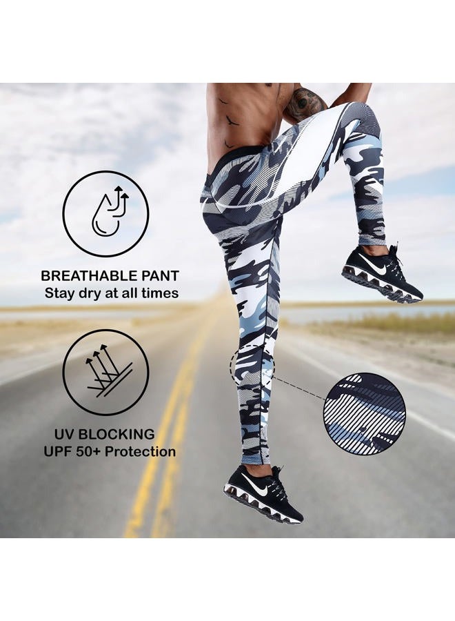 OEBLD Compression Pants Men UV Blocking Running Tights 1 or 2 Pack Gym Yoga Leggings for Athletic Workout, Grey Camo+red Camo, M - Image 4