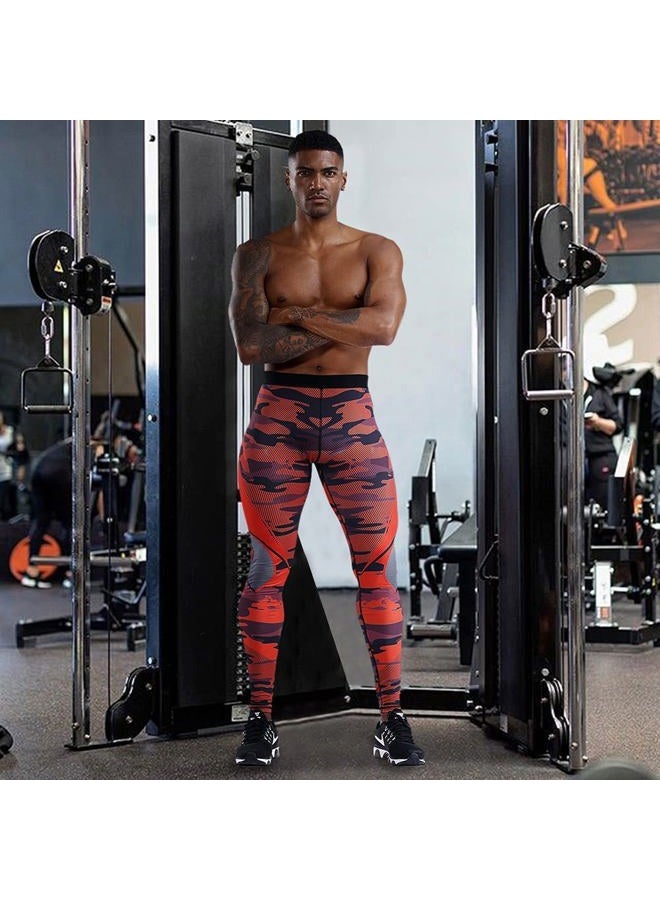 OEBLD Compression Pants Men UV Blocking Running Tights 1 or 2 Pack Gym Yoga Leggings for Athletic Workout, Grey Camo+red Camo, M - Image 2