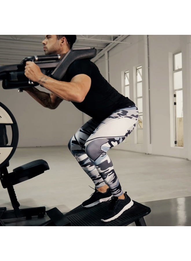 OEBLD Compression Pants Men UV Blocking Running Tights 1 or 2 Pack Gym Yoga Leggings for Athletic Workout, Grey Camo+red Camo, M - Image 3