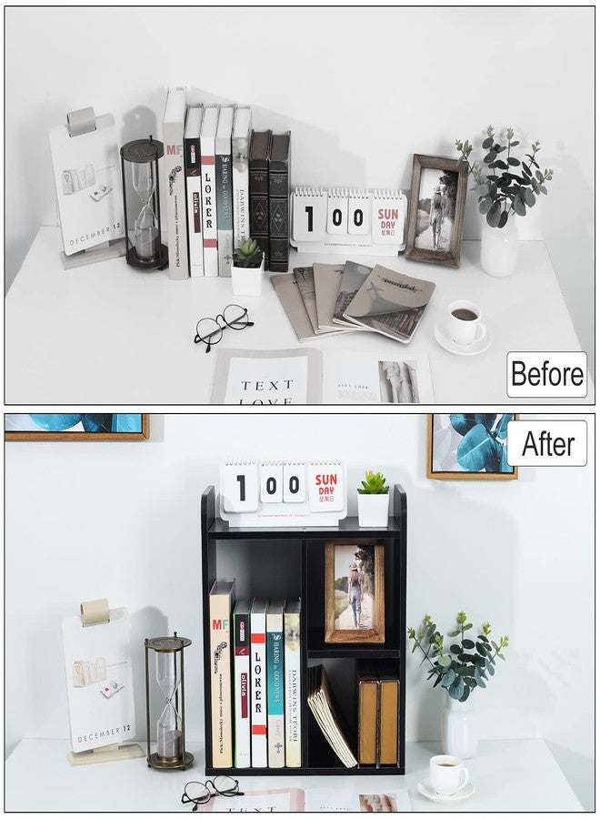 PAG Desktop Bookshelf Freestanding Countertop Bookcase Wood Desk Organizer Literature Photo Display Rack, Black - Image 4