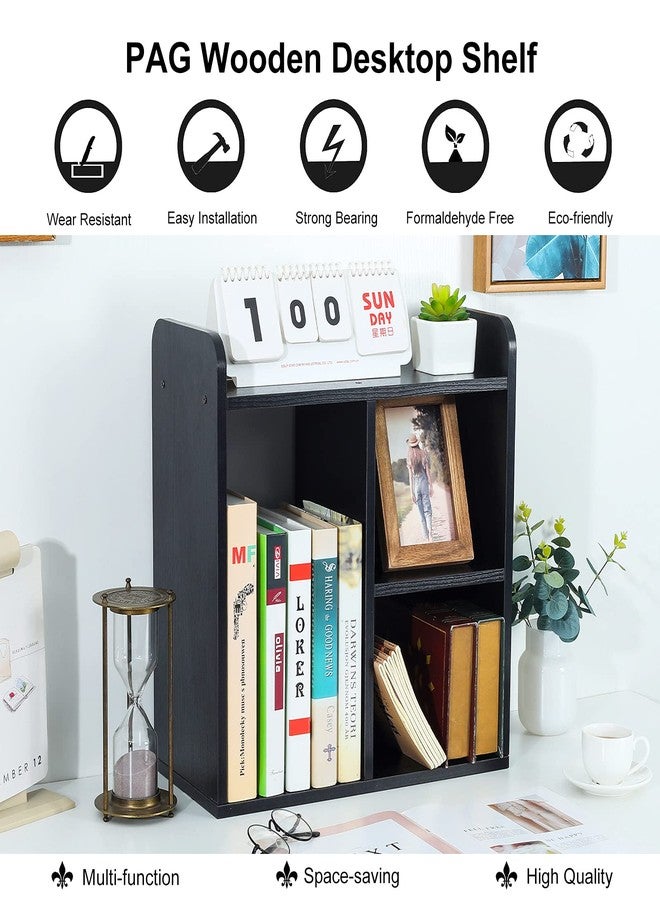 PAG Desktop Bookshelf Freestanding Countertop Bookcase Wood Desk Organizer Literature Photo Display Rack, Black - Image 5