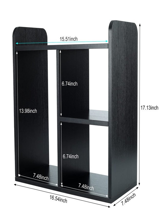 PAG Desktop Bookshelf Freestanding Countertop Bookcase Wood Desk Organizer Literature Photo Display Rack, Black - Image 3