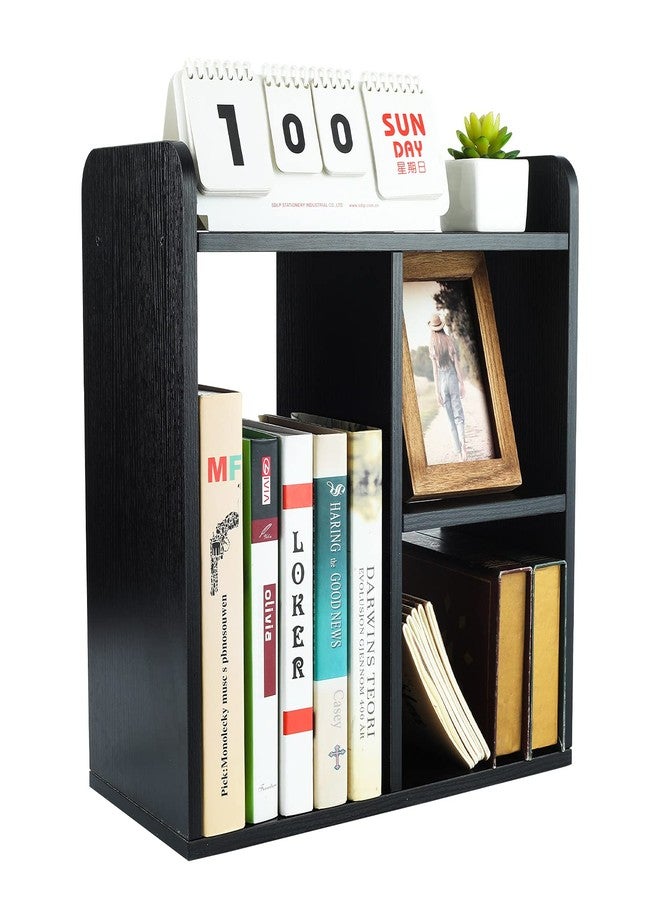 PAG Desktop Bookshelf Freestanding Countertop Bookcase Wood Desk Organizer Literature Photo Display Rack, Black - Image 1