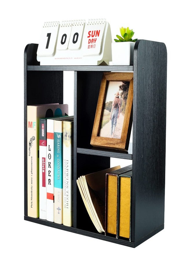 PAG Desktop Bookshelf Freestanding Countertop Bookcase Wood Desk Organizer Literature Photo Display Rack, Black - Image 2