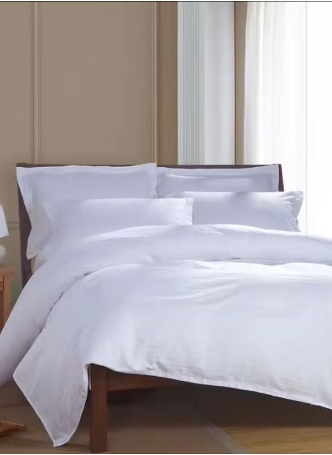 LUNA Home 6-Piece Premium Quality Super Soft Light Weight King Size Bedding Set Includes 1xDuvet Cover 220x240 cm, 1 Fitted sheet - 200*200cm+30cm, 4x Pillow Cases ,White stripe Design  - Image 1